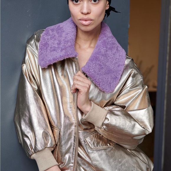 Bathsheva Alex Bomber Jacket in Gold Metallic Leather - Picture 15 of 15